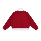 Contrast Side Stripe Fleece Cropped Track Jacket