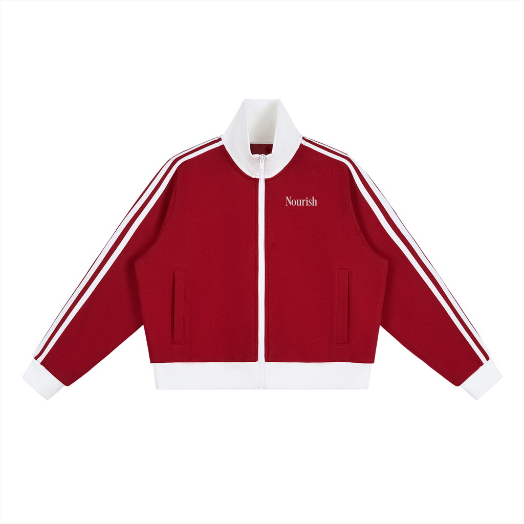 Contrast Side Stripe Fleece Cropped Track Jacket