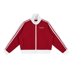 Contrast Side Stripe Fleece Cropped Track Jacket