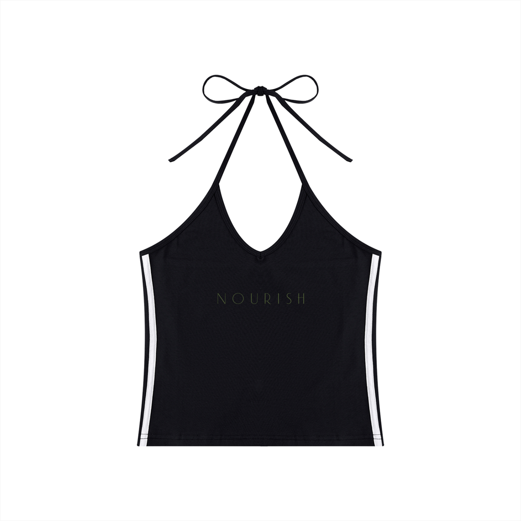 Women's Color Block Halter Crop Tank Top