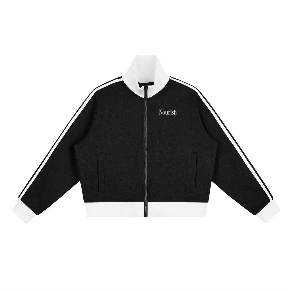 Contrast Side Stripe Fleece Cropped Track Jacket