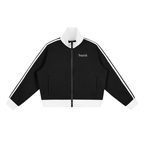 Contrast Side Stripe Fleece Cropped Track Jacket