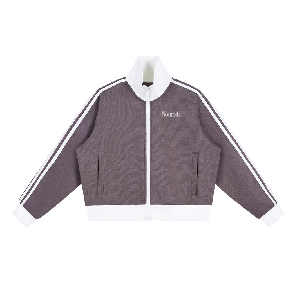Contrast Side Stripe Fleece Cropped Track Jacket