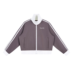 Contrast Side Stripe Fleece Cropped Track Jacket